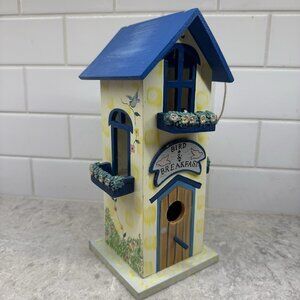 Bird and Breakfast Hand painted Wood birdhouse. 11 in x 5 in x 5 in.